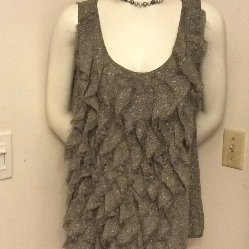 NWOT MICHAEL KORS GREEN AND WHITE RUFFLE SHIRT - Picture 3 of 4